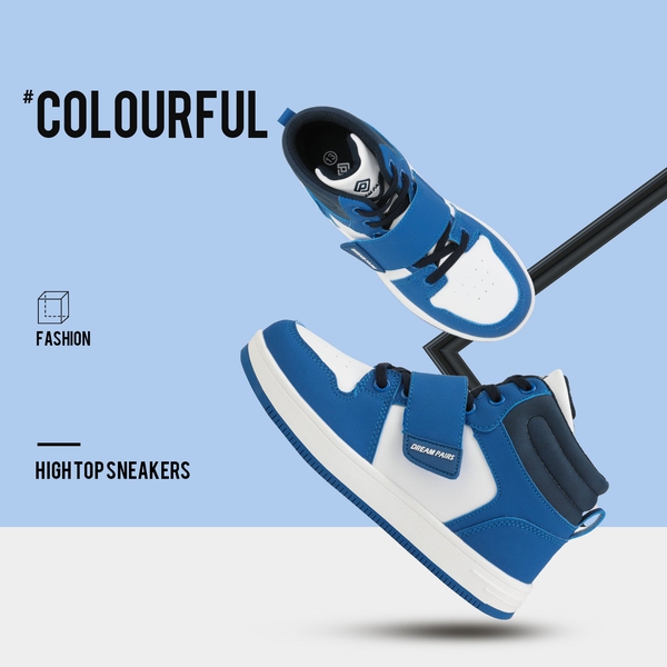 Boys & Girls High Top Sneaker - WHITE ROYAL BLUE - 1